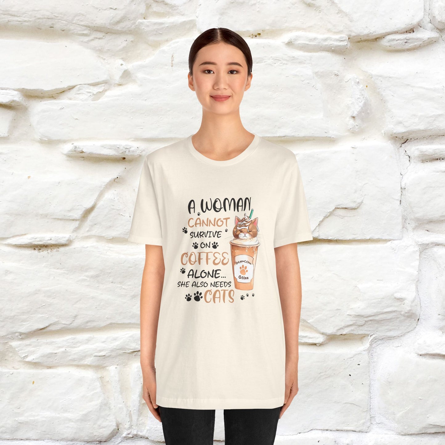 "A Woman Cannot Survive On Coffee Alone... She Also Needs Cats" Cute Cat T-Shirt for Women | 100% Cotton* 🐾