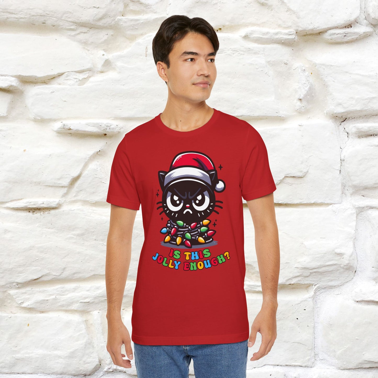 Is This Jolly Enough? | Funny Cat Christmas Shirt for Men & Women | 100% Cotton