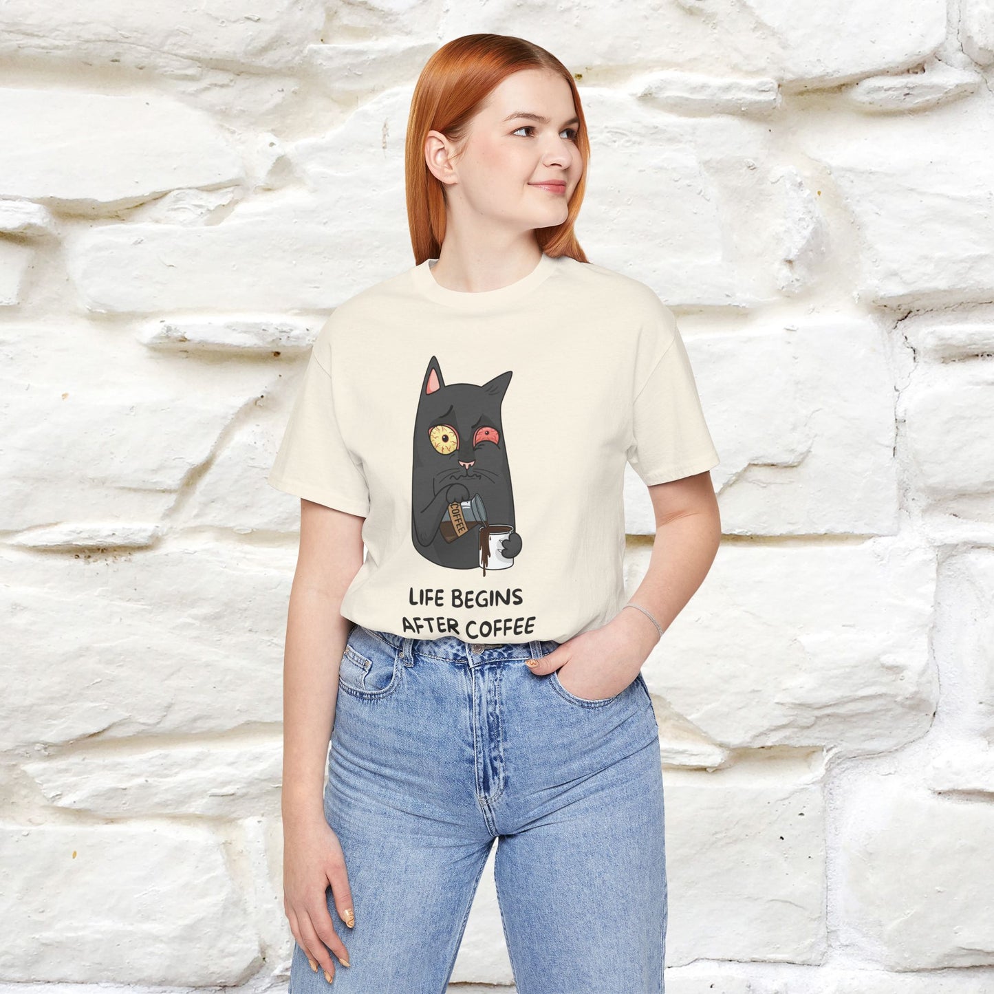 ''Life Begings After Coffe''  Cat T-shirt for Men and Women  100% Cotton*