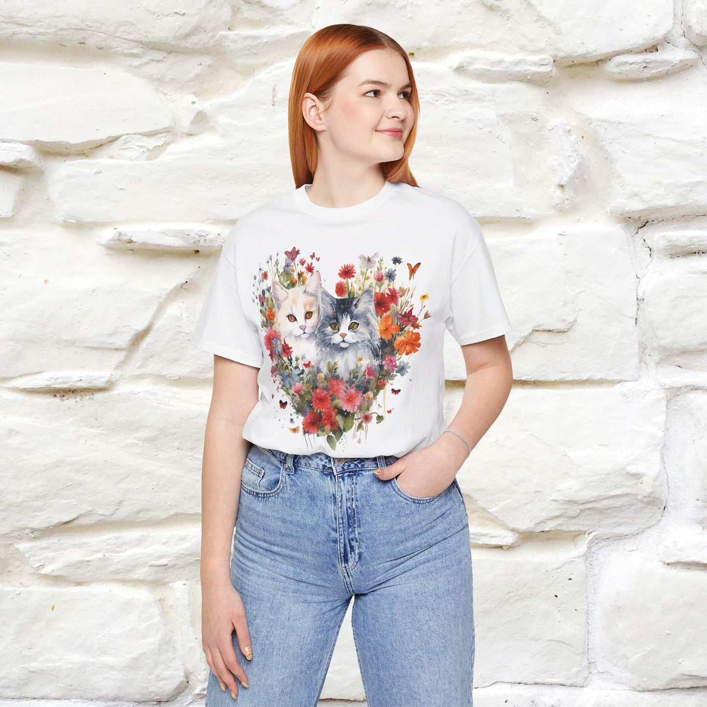 ''Heart Of Flower'' Cat T-shirt for Women 100% Cotton* - Nunu&Miao Studio