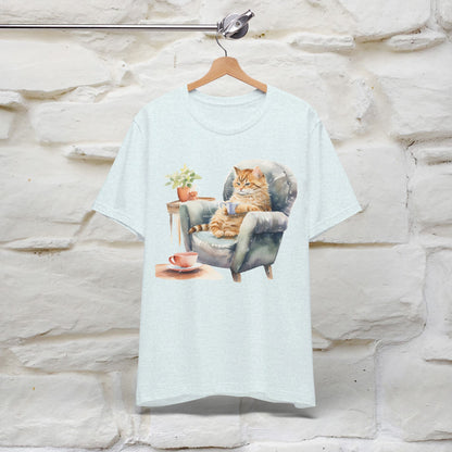 "Cat and Cuppa Comfort"T-shirt for Women 100% Cotton* - Nunu&Miao Studio