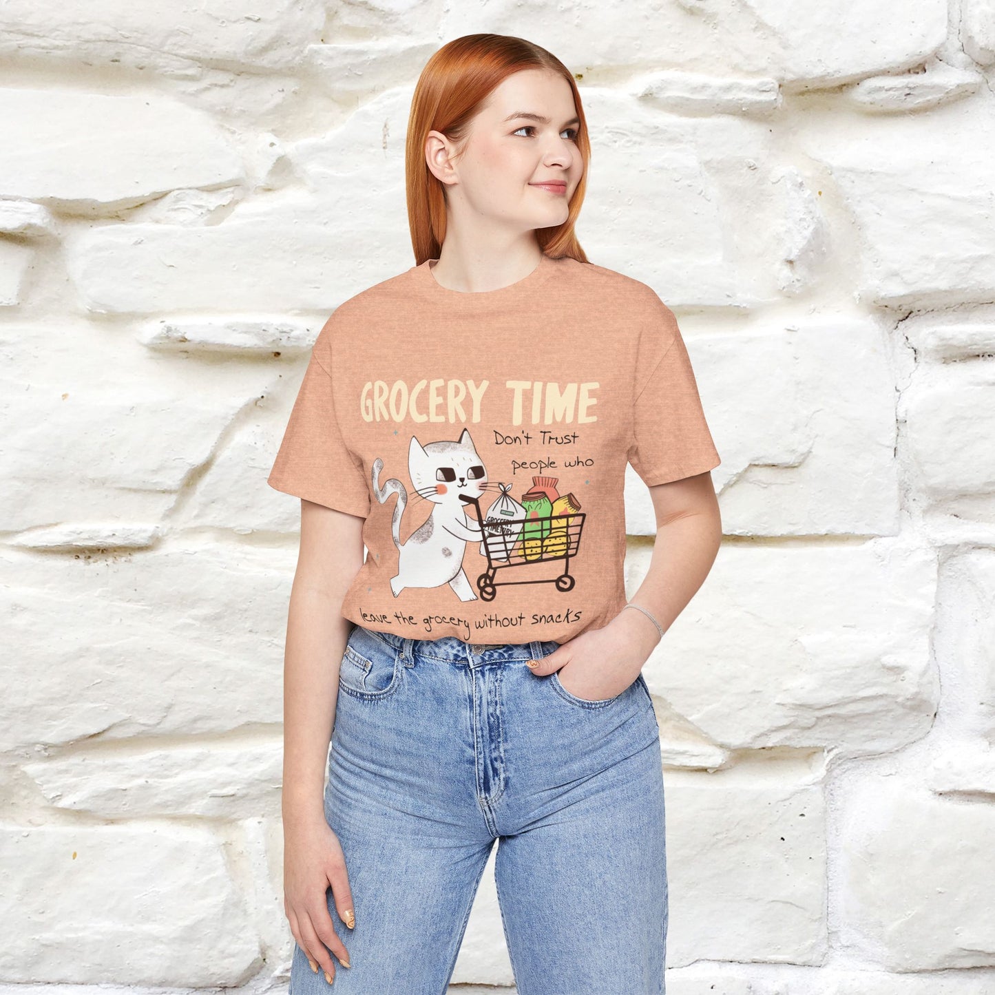 "Grocery Time: Don’t Trust People Who Leave the Grocery Without Snacks" Cat T-Shirt for Men & Women  | 100% Cotton* | Funny Tee