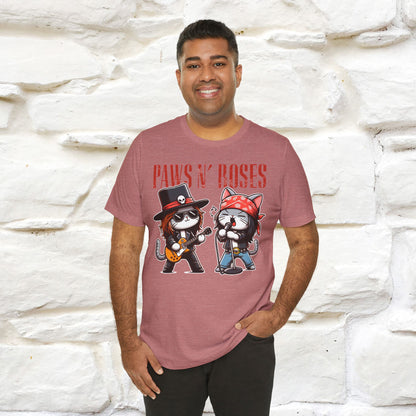 Paws N' Roses T-Shirt | Rock-Inspired Cat Lover Tee for Men & Women | 100% Cotton*