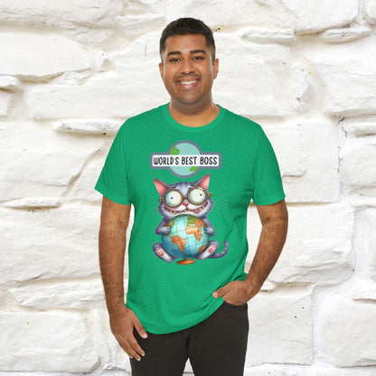 "World's Best Boss" Cat T-shirt for Men & Women | 100% Cotton 🐾 | Funny Cat Lover Tee