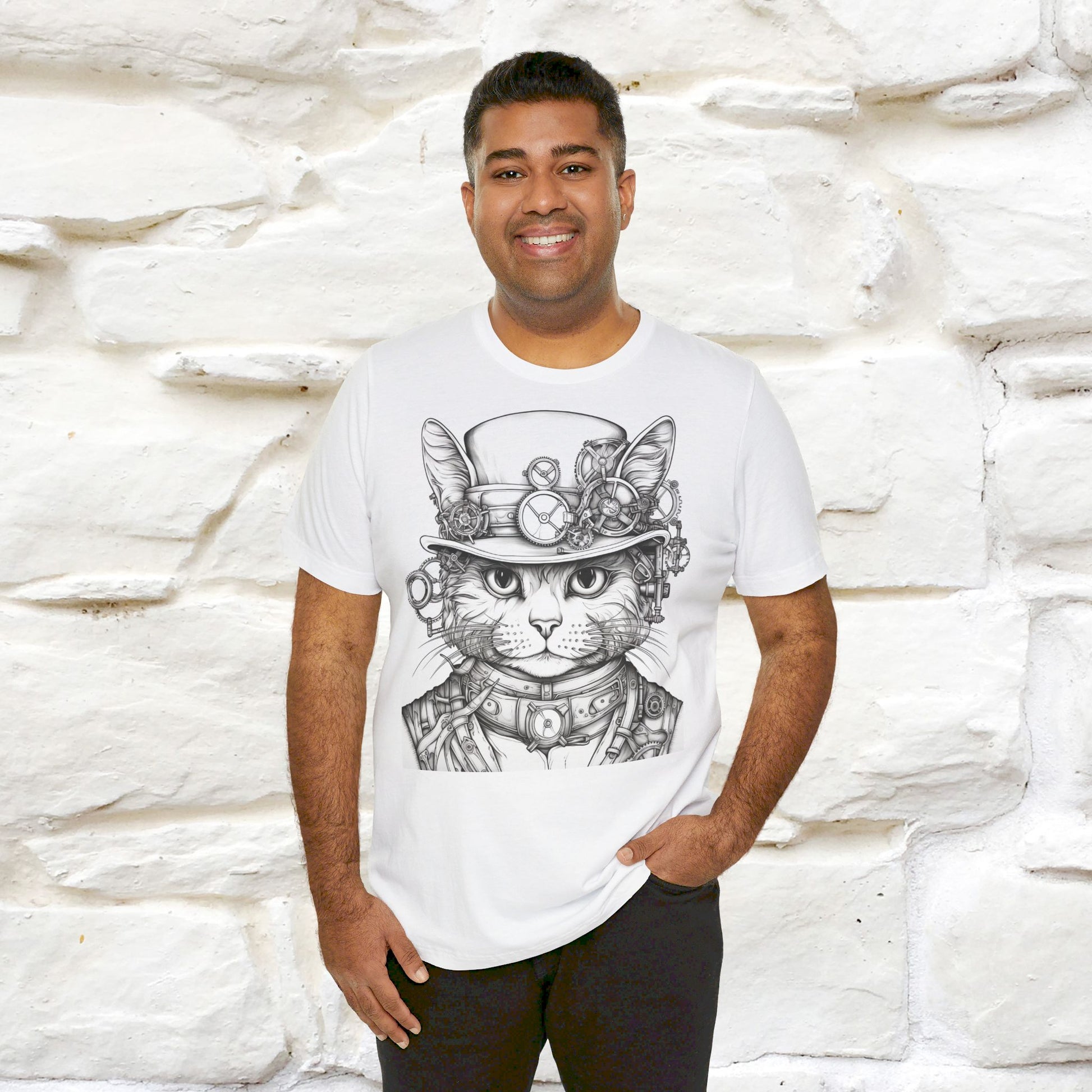 "Time Traveler Cat'' Cat T-shirt for Man 100% Cotton* - Nunu&Miao Studio