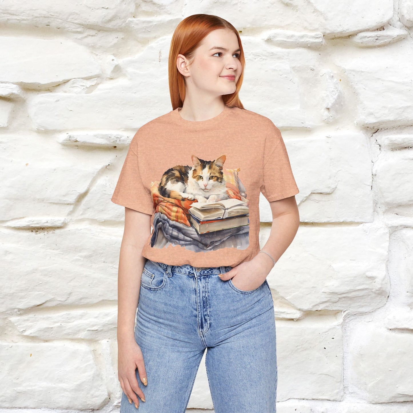 "Literary Catnap" T-shirt for Women 100% Cotton* - Nunu&Miao Studio