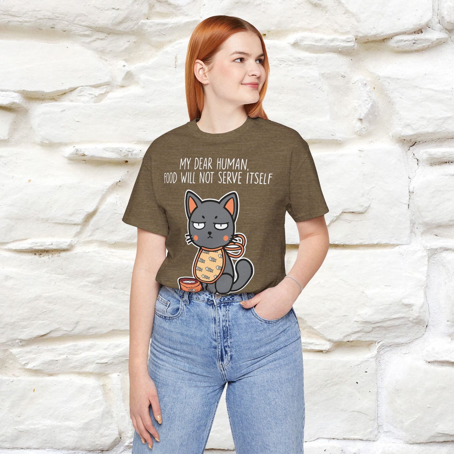 "Dear Human, Food Will Not Serve Itself" Funny Cat T-Shirt for Men & Women | 100% Cotton* 🐾