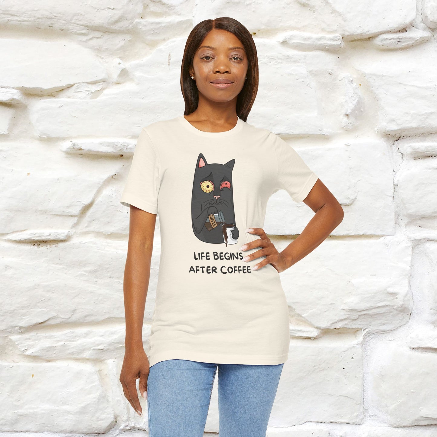 ''Life Begings After Coffe''  Cat T-shirt for Men and Women  100% Cotton*