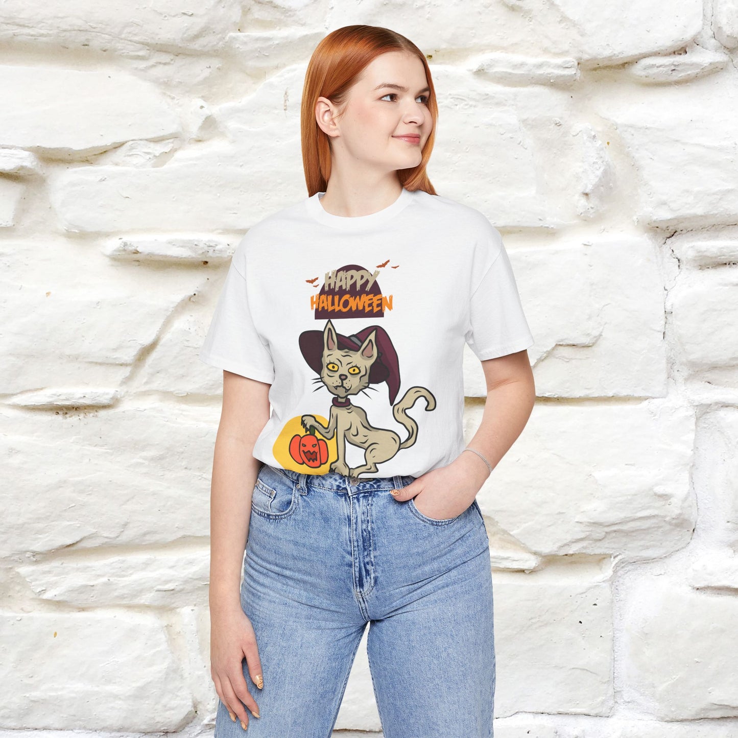 ''Happy Halloween Cat Witch '' Unisex T-shirt 100% Cotton*