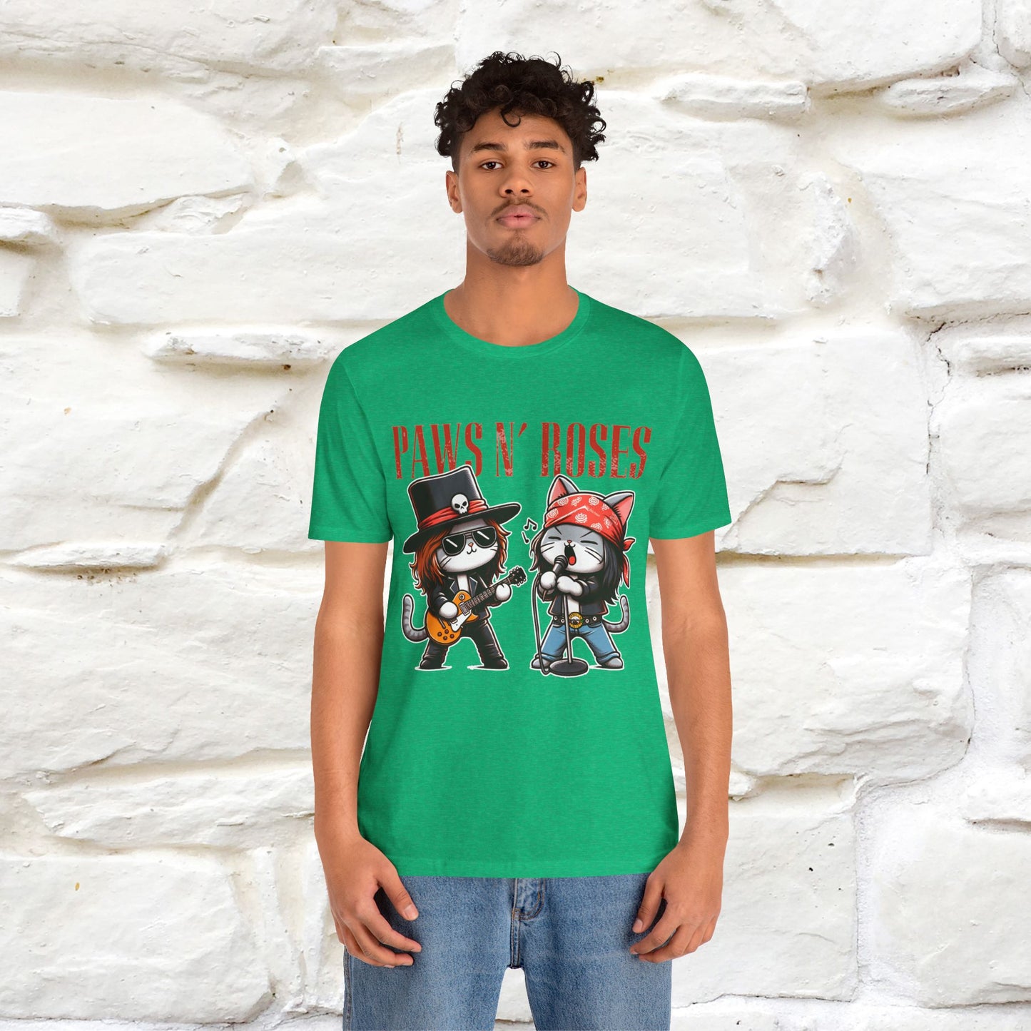 Paws N' Roses T-Shirt | Rock-Inspired Cat Lover Tee for Men & Women | 100% Cotton*