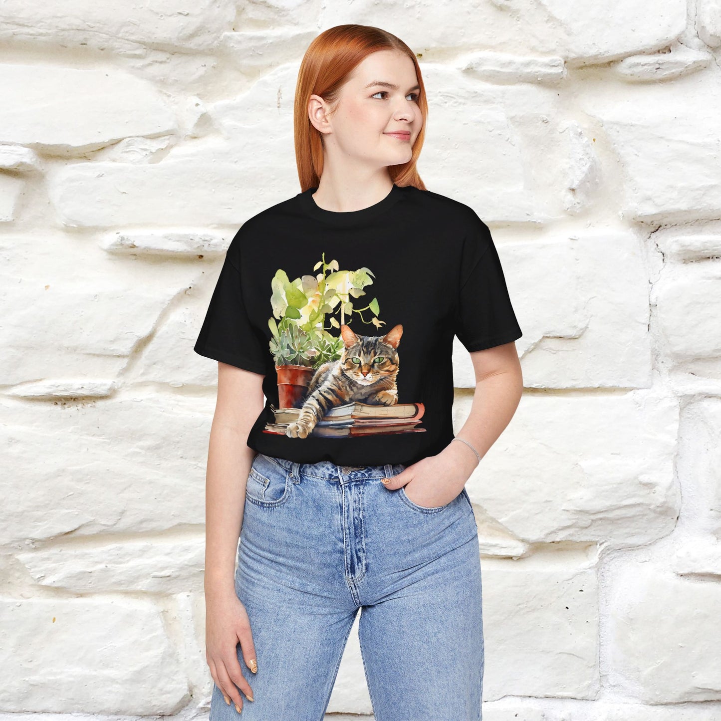 "Feline Bibliophile" T-shirt for Women 100% Cotton* - Nunu&Miao Studio