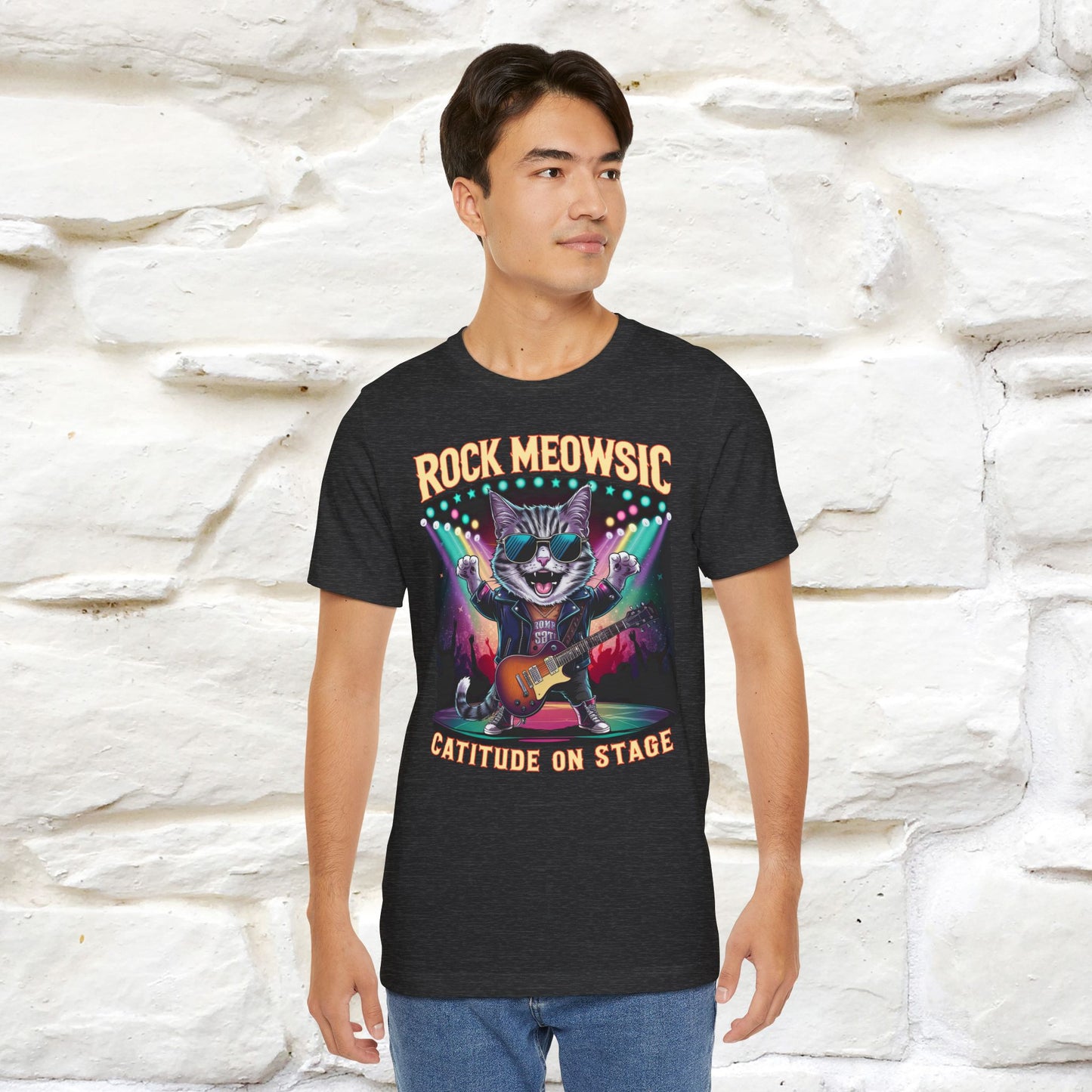 Rock Meowsic Catitude On Stage T-Shirt | Rocker Cat Tee for Men & Women | 100% Cotton*