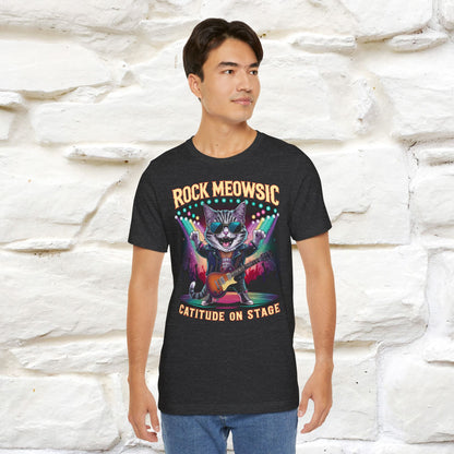 Rock Meowsic Catitude On Stage T-Shirt | Rocker Cat Tee for Men & Women | 100% Cotton*