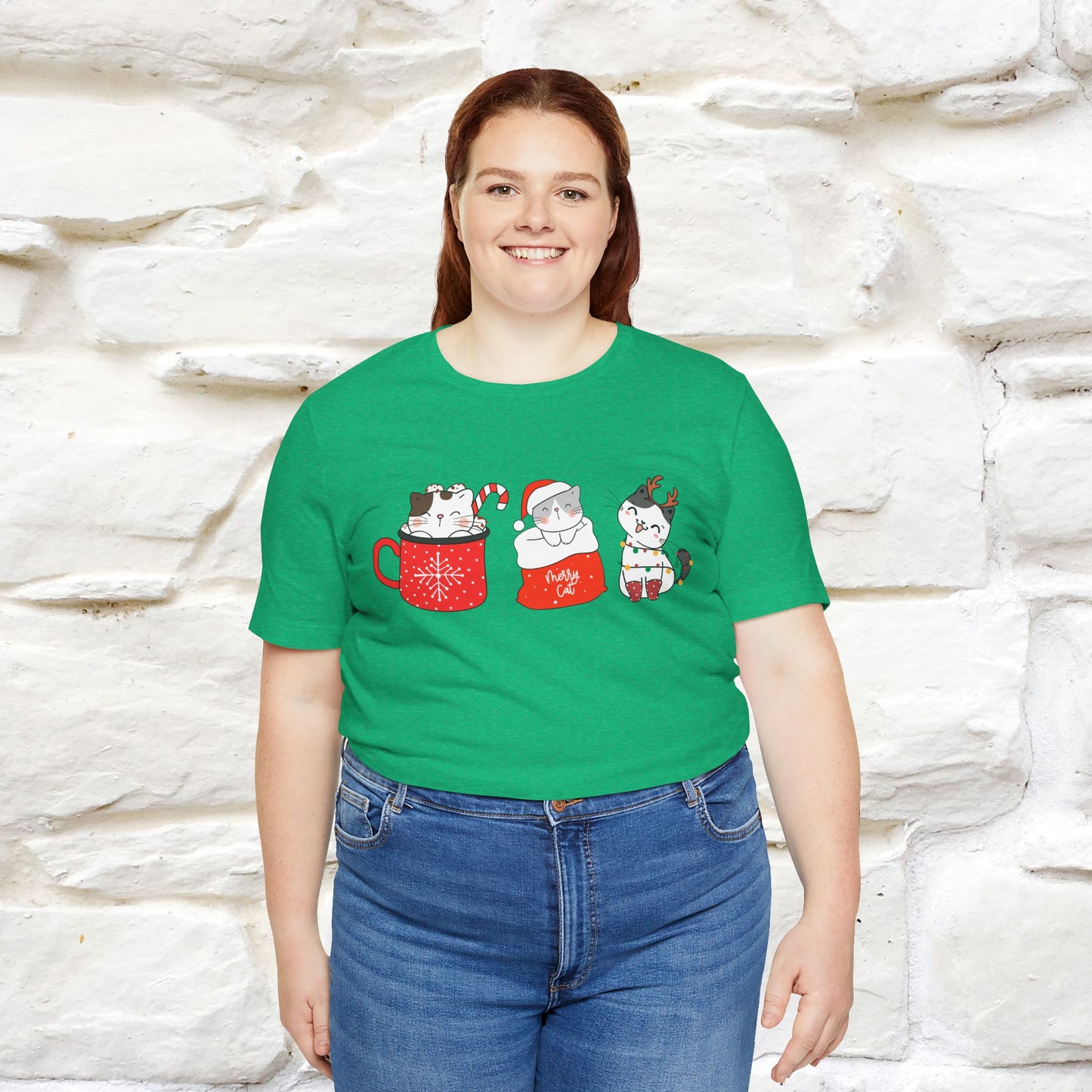 Sweet Cute Christmas Cat T-Shirt | Adorable Holiday Cat Shirt for Men & Women | 100% Cotton*