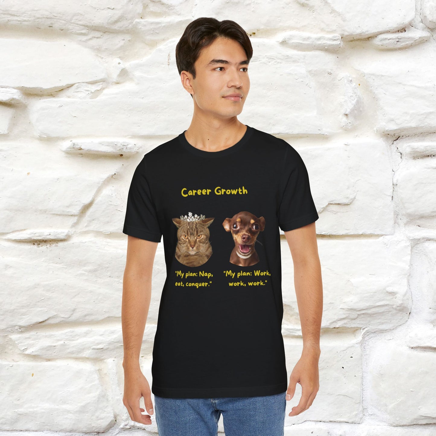 "Career Growth: Cat vs. Dog" Funny T-Shirt for Men & Women | 100% Cotton* 🐾