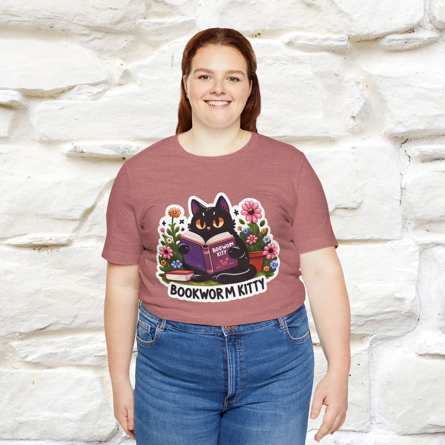 "Bookworm Kitty" Cat T-Shirt for Women | 100% Cotton* | Book Lover Tee