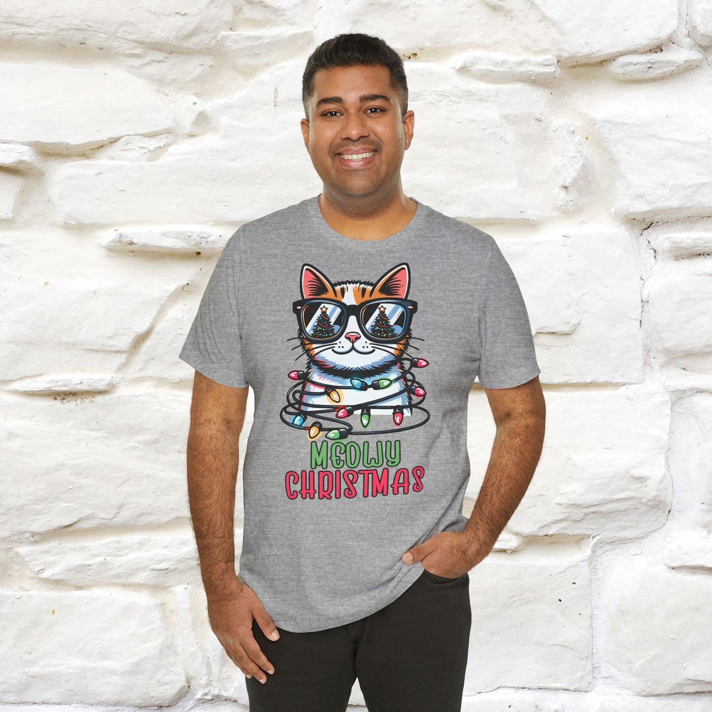 Meowy Christmas T-Shirt | Festive Cat Christmas Shirt for Men & Women | 100% Cotton