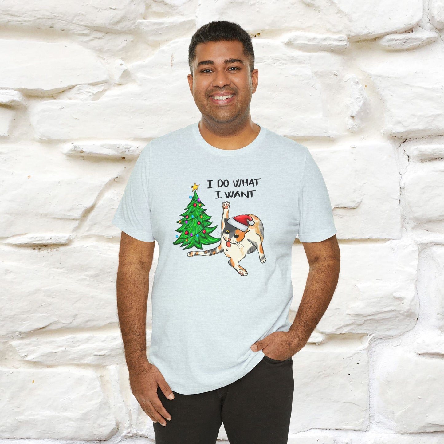 I Do What I want Funny T-Shirt | Festive Cat Christmas Shirt for Men & Women | 100% Cotton*