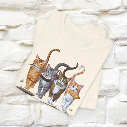 Four Cats' Feast: Feline Food Frenzy T-Shirt for Men & Women | 100% Cotton*