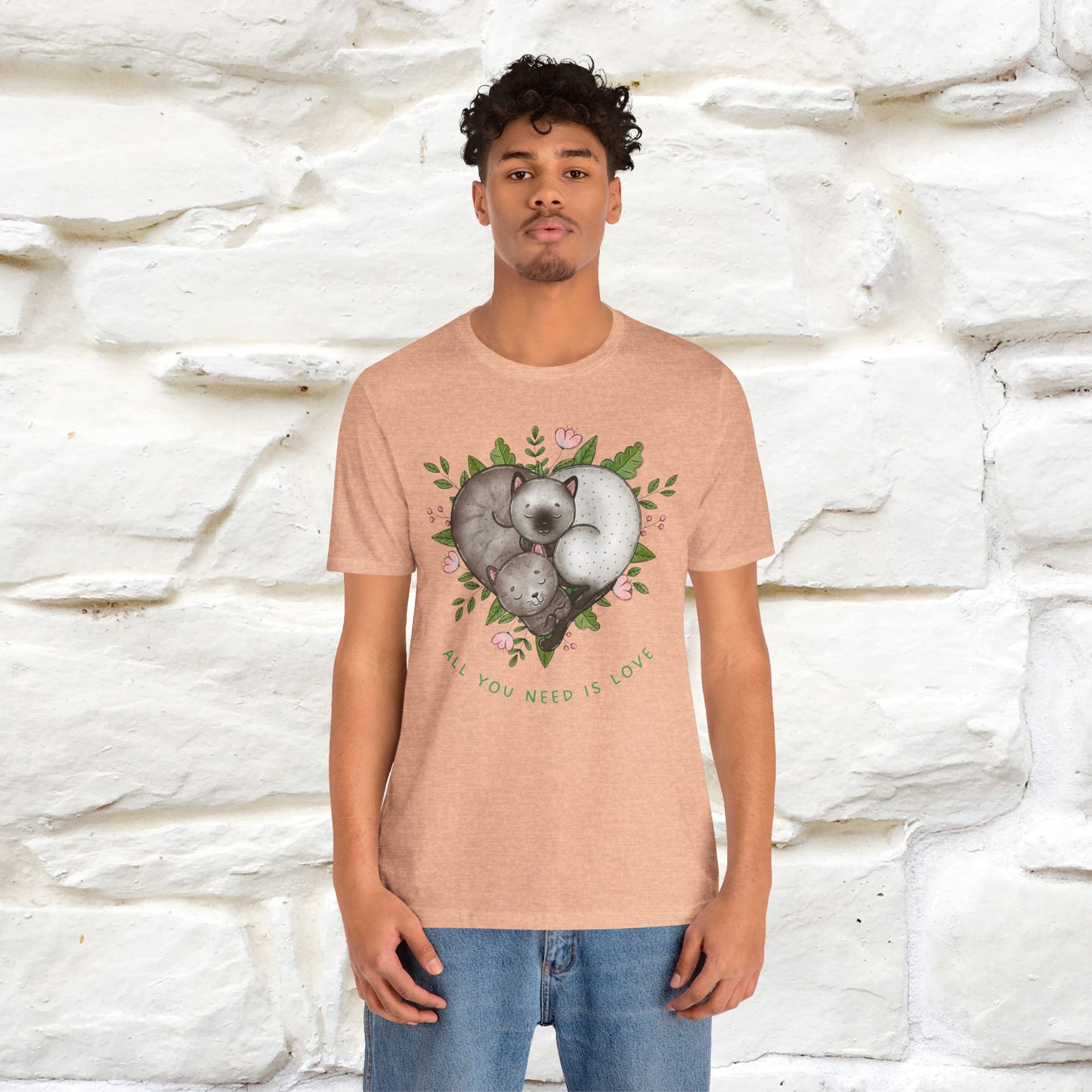 "All You Need Is Love" Cat T-Shirt | 100% Cotton* | Adorable Cat Apparel for Men & Women