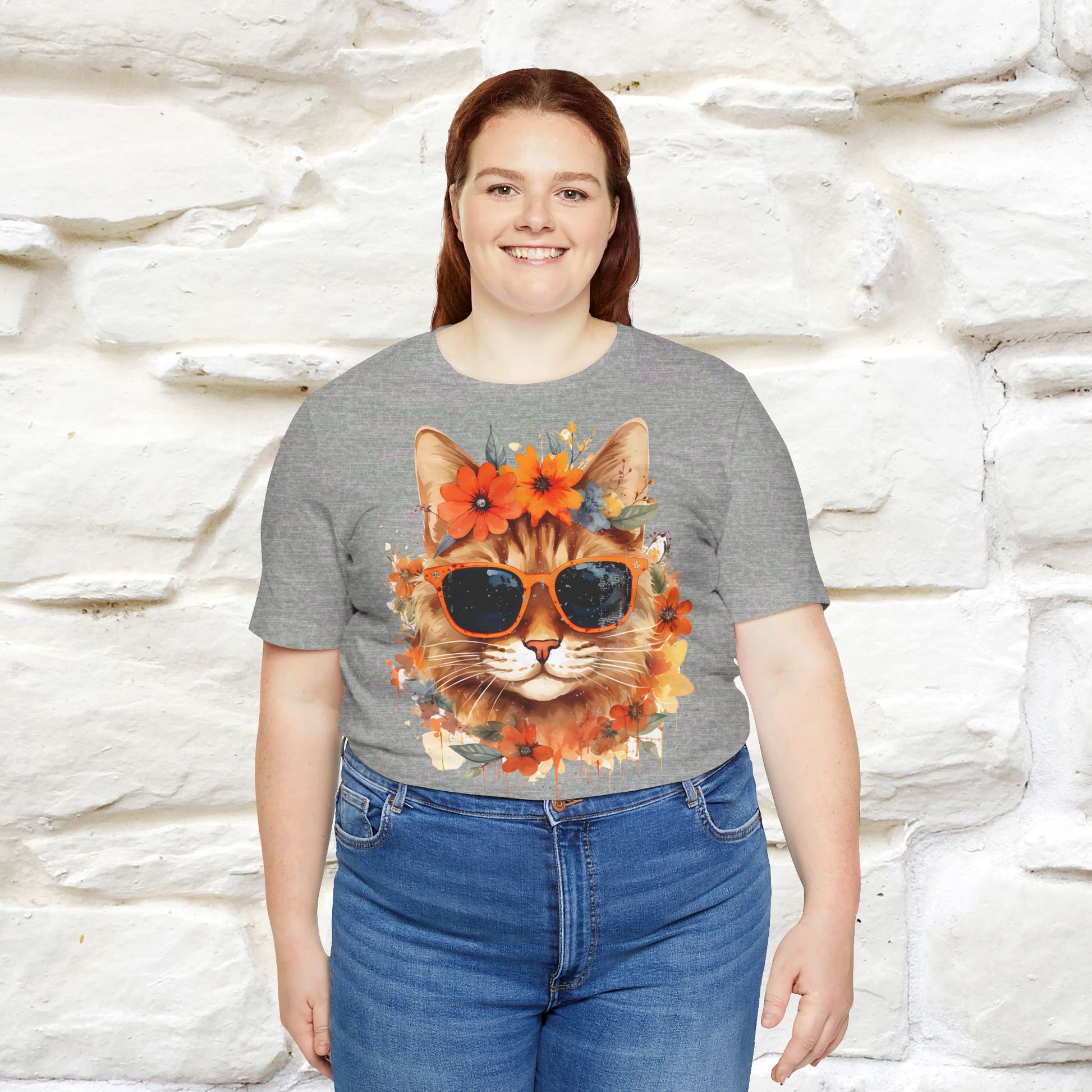 "Cool Cat in Bloom" T-shirt for Women 100% Cotton* - Nunu&Miao Studio