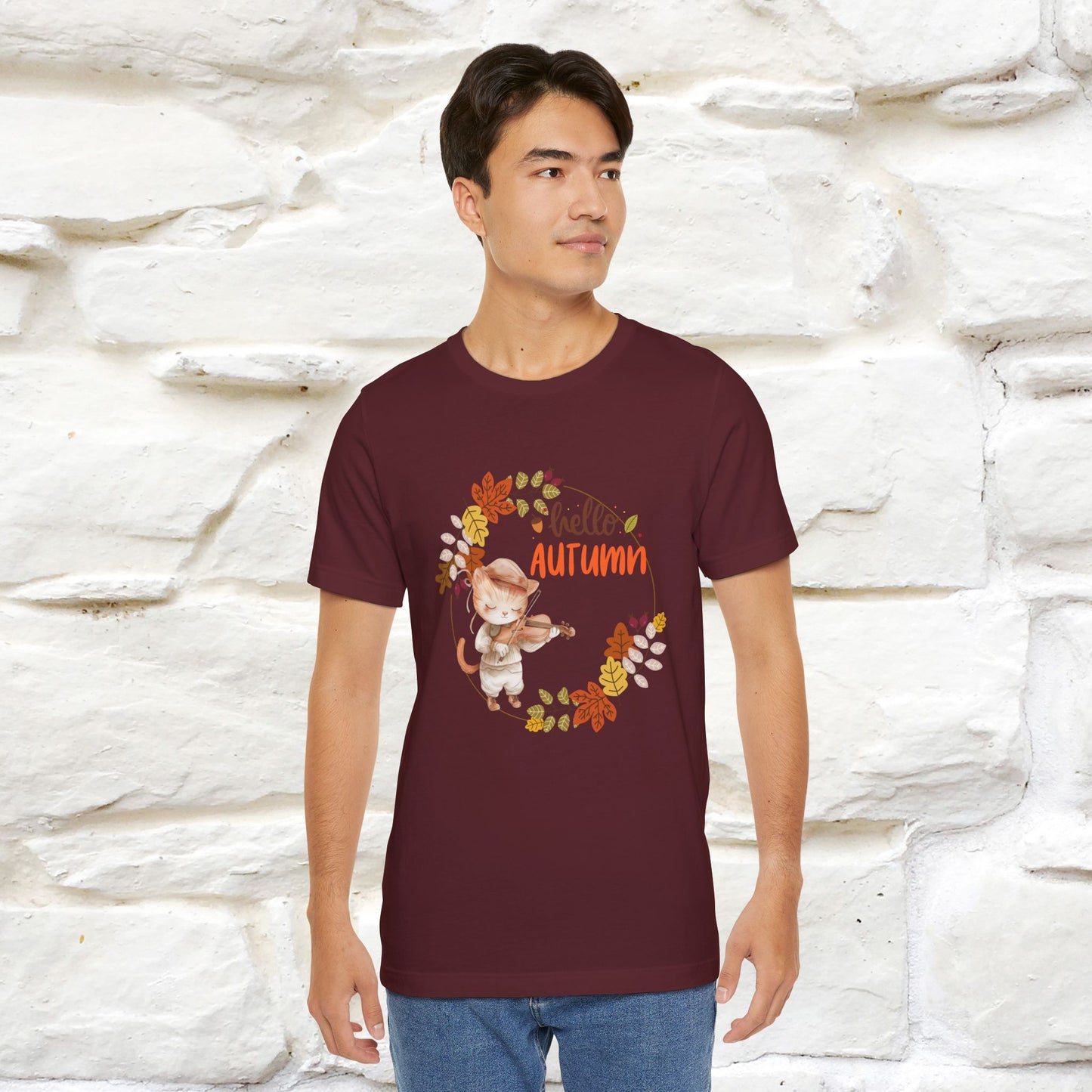 "Hello Autumn" Cat T-Shirt for Men & Women | 100% Cotton* | Cozy Fall Fashion - Nunu&Miao Studio