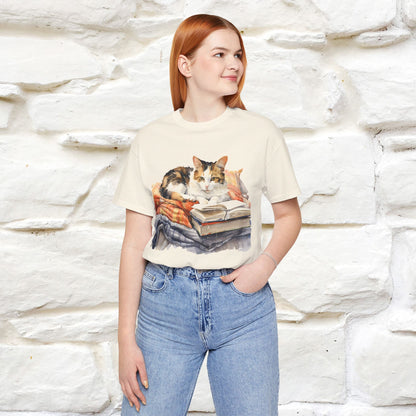 "Literary Catnap" T-shirt for Women 100% Cotton* - Nunu&Miao Studio