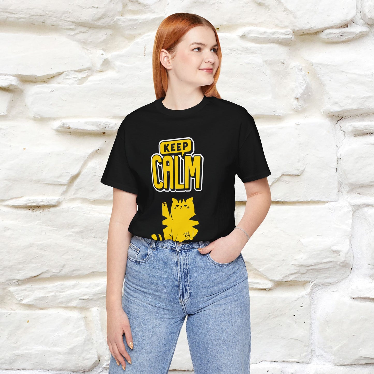 Keep Calm Cat T-Shirt for Men & Women | 100% Cotton* Relaxed Cat Lover Tee