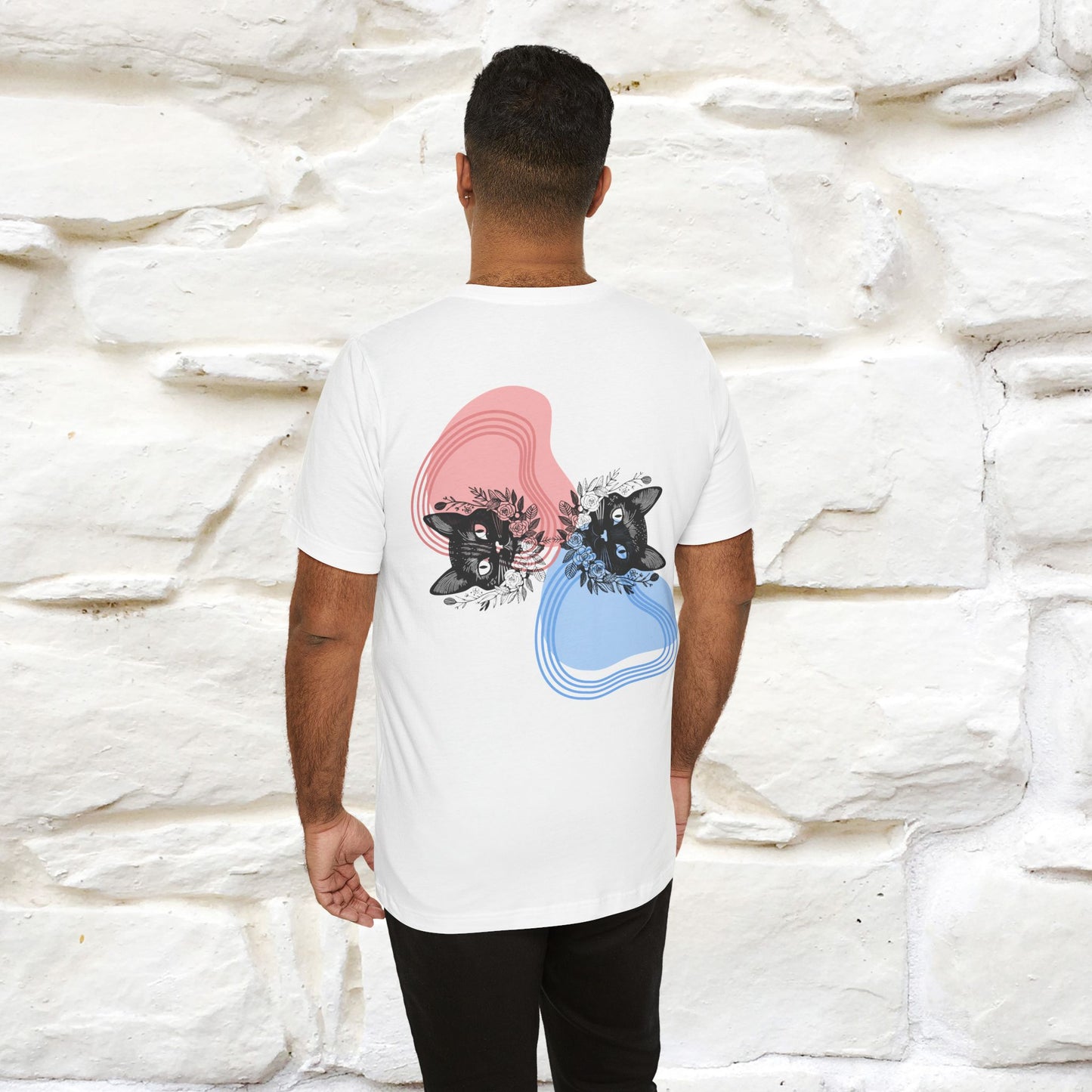 ''Pink and Blu'' Cat T-Shirt Front and Back Design | Nunu&Miao Studio