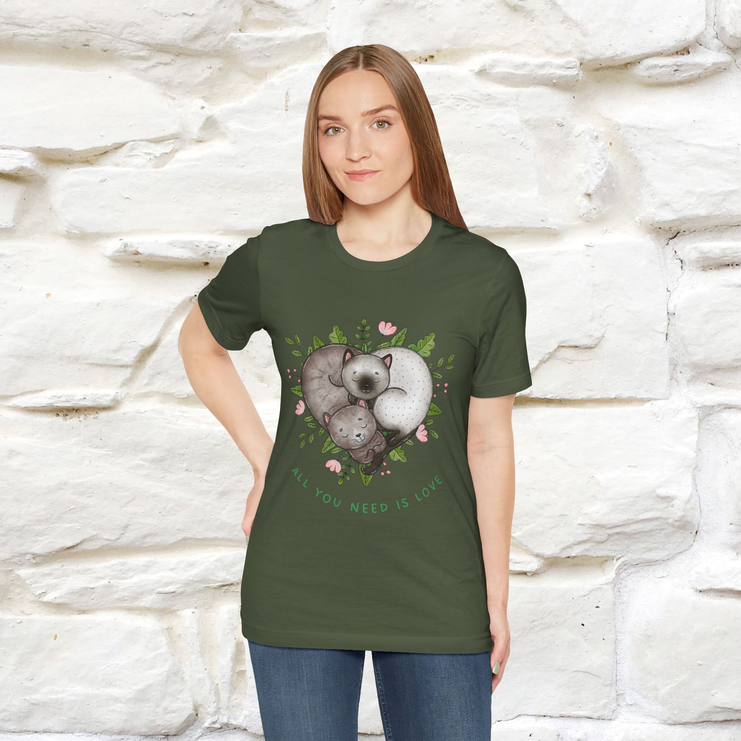"All You Need Is Love" Cat T-Shirt | 100% Cotton* | Adorable Cat Apparel for Men & Women