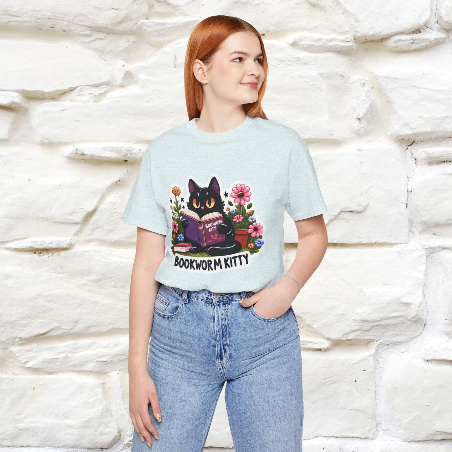 "Bookworm Kitty" Cat T-Shirt for Women | 100% Cotton* | Book Lover Tee