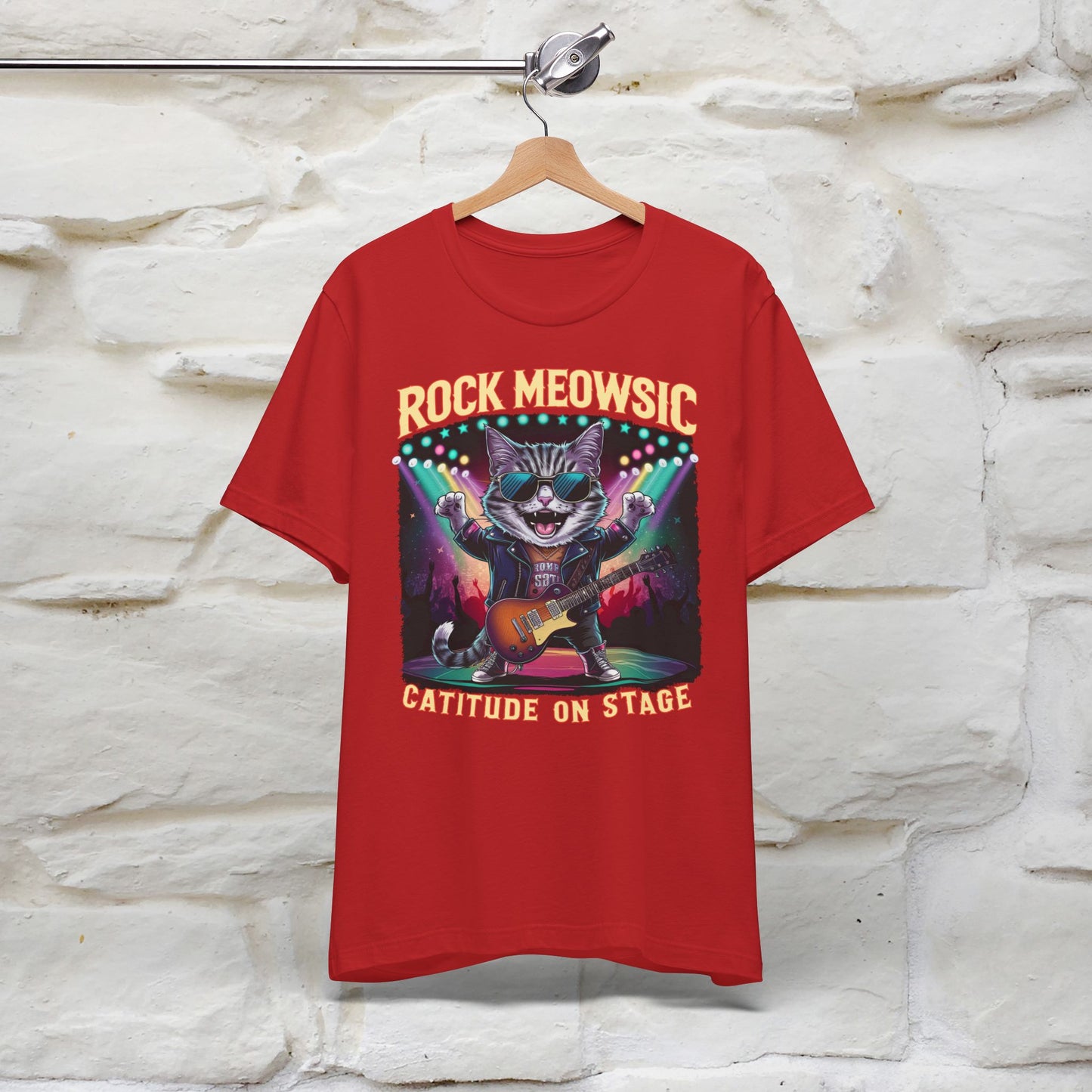 Rock Meowsic Catitude On Stage T-Shirt | Rocker Cat Tee for Men & Women | 100% Cotton*