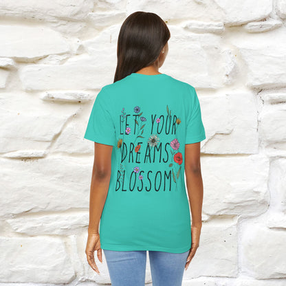 "Let Your Dreams Blossom'' Cat T-Shirt Front and Back Design | Nunu&Miao Studio