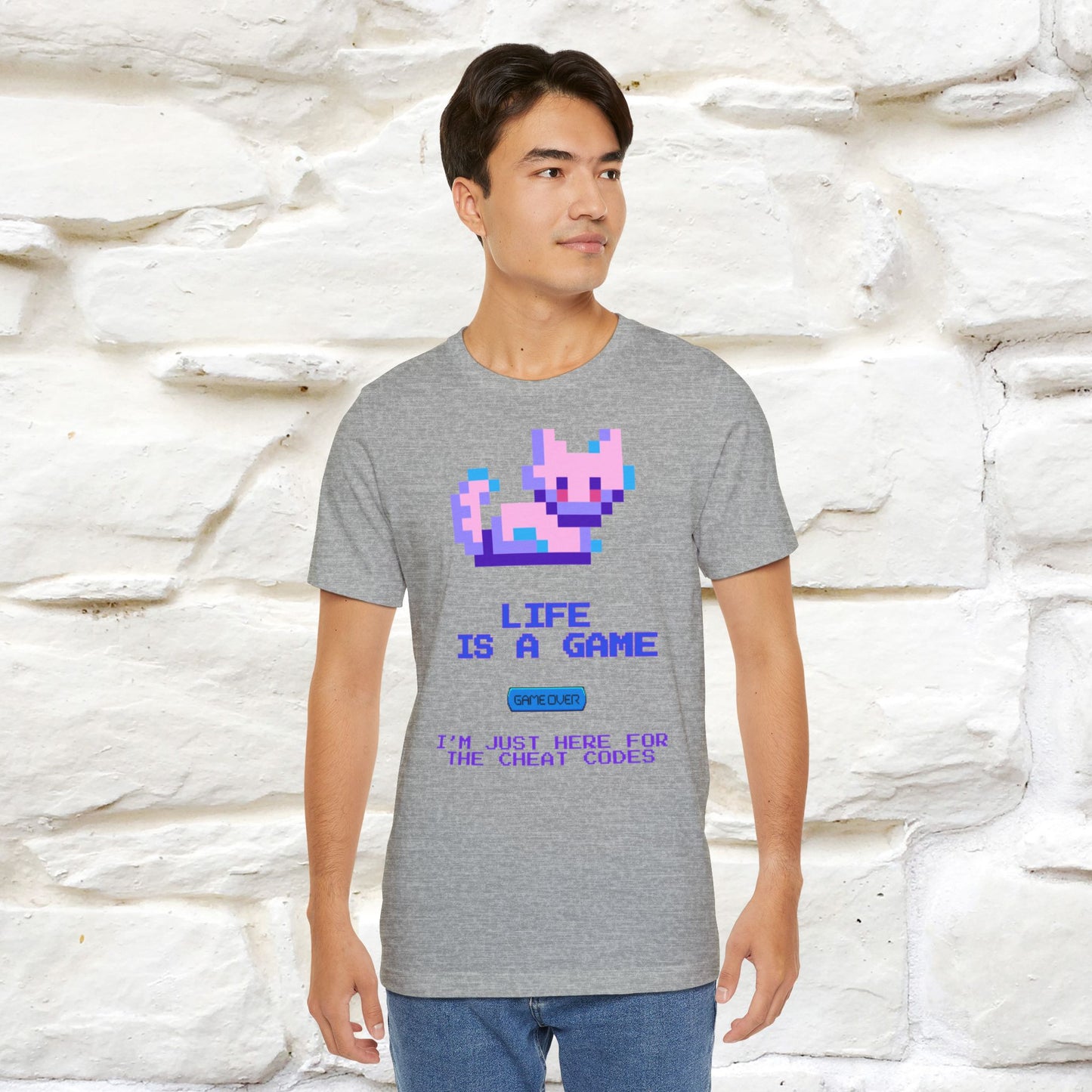 "Life Is A Game, I Am Just Here Fo The Cheat Code" Funny Cat T-Shirt for Men & Women | 100% Cotton*