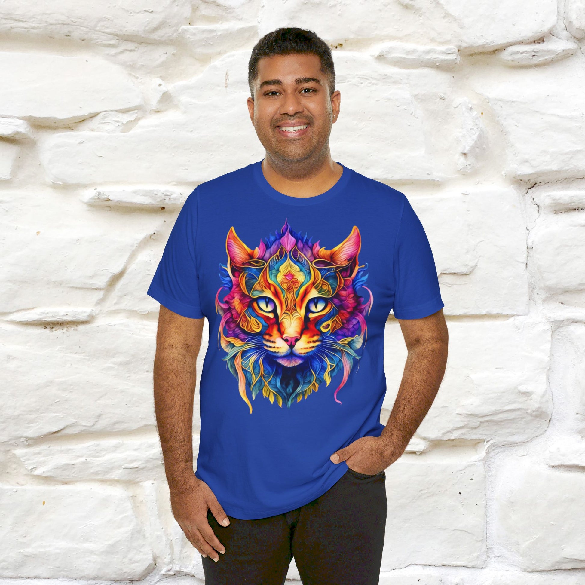 ''Fire Rainbow Cat'' T-shirt for Man 100% Cotton. - Nunu&Miao Studio