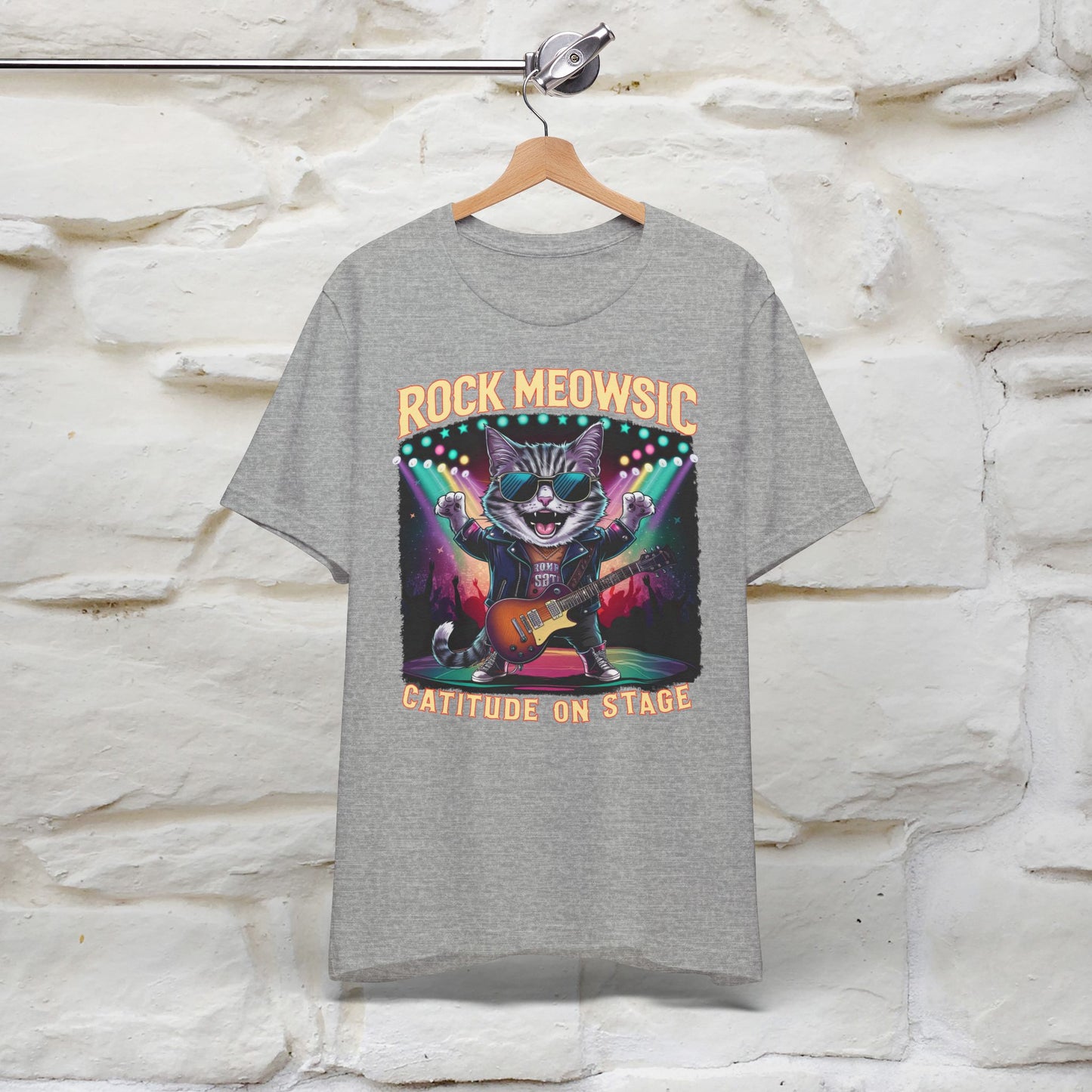 Rock Meowsic Catitude On Stage T-Shirt | Rocker Cat Tee for Men & Women | 100% Cotton*