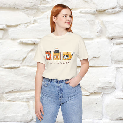 "Hello Autumn" Cat T-Shirt for Men & Women | 100% Cotton* | Seasonal Feline Fashion