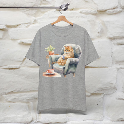 "Cat and Cuppa Comfort"T-shirt for Women 100% Cotton* - Nunu&Miao Studio