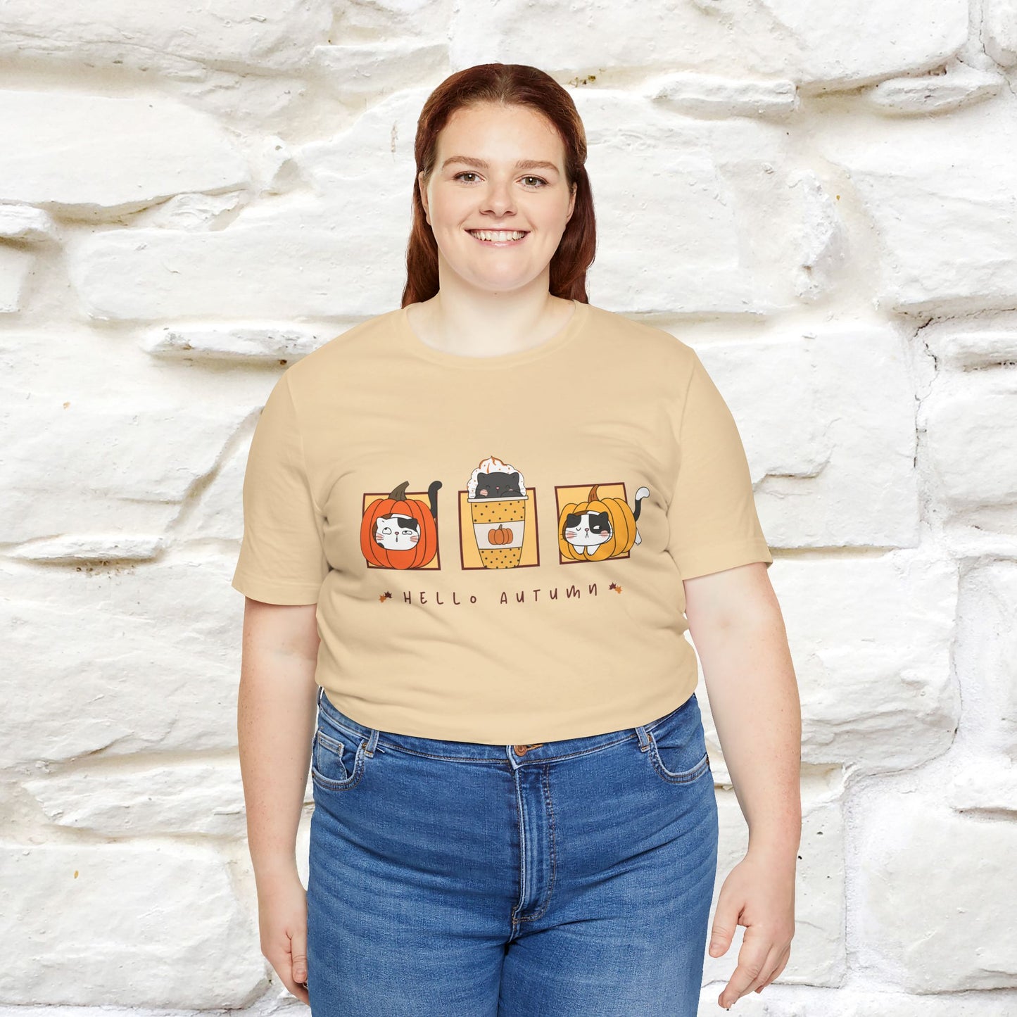 "Hello Autumn" Cat T-Shirt for Men & Women | 100% Cotton* | Seasonal Feline Fashion