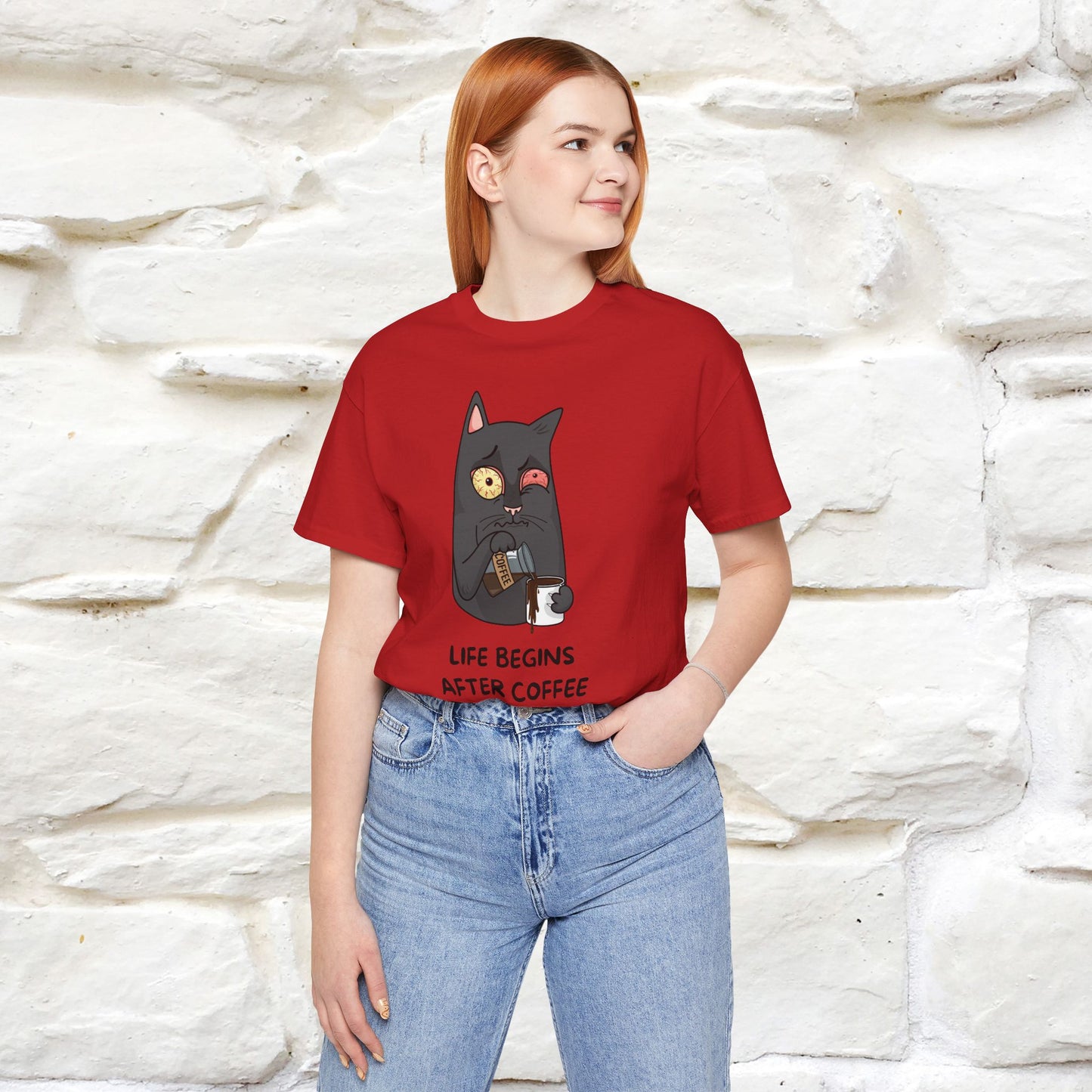 ''Life Begings After Coffe''  Cat T-shirt for Men and Women  100% Cotton*