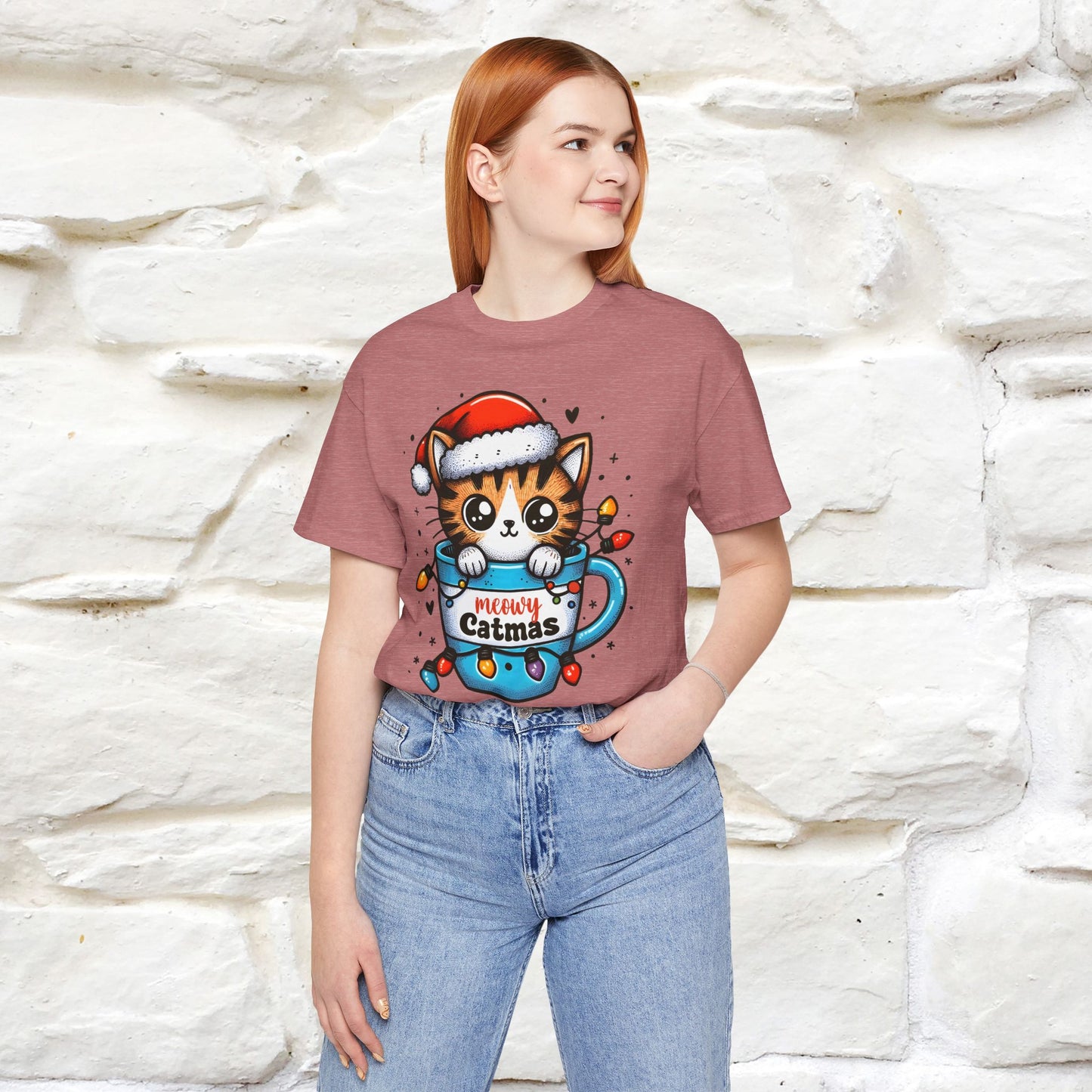 Meowy Catmas T-Shirt | Festive Cat Christmas Shirt for Men & Women | 100% Cotton