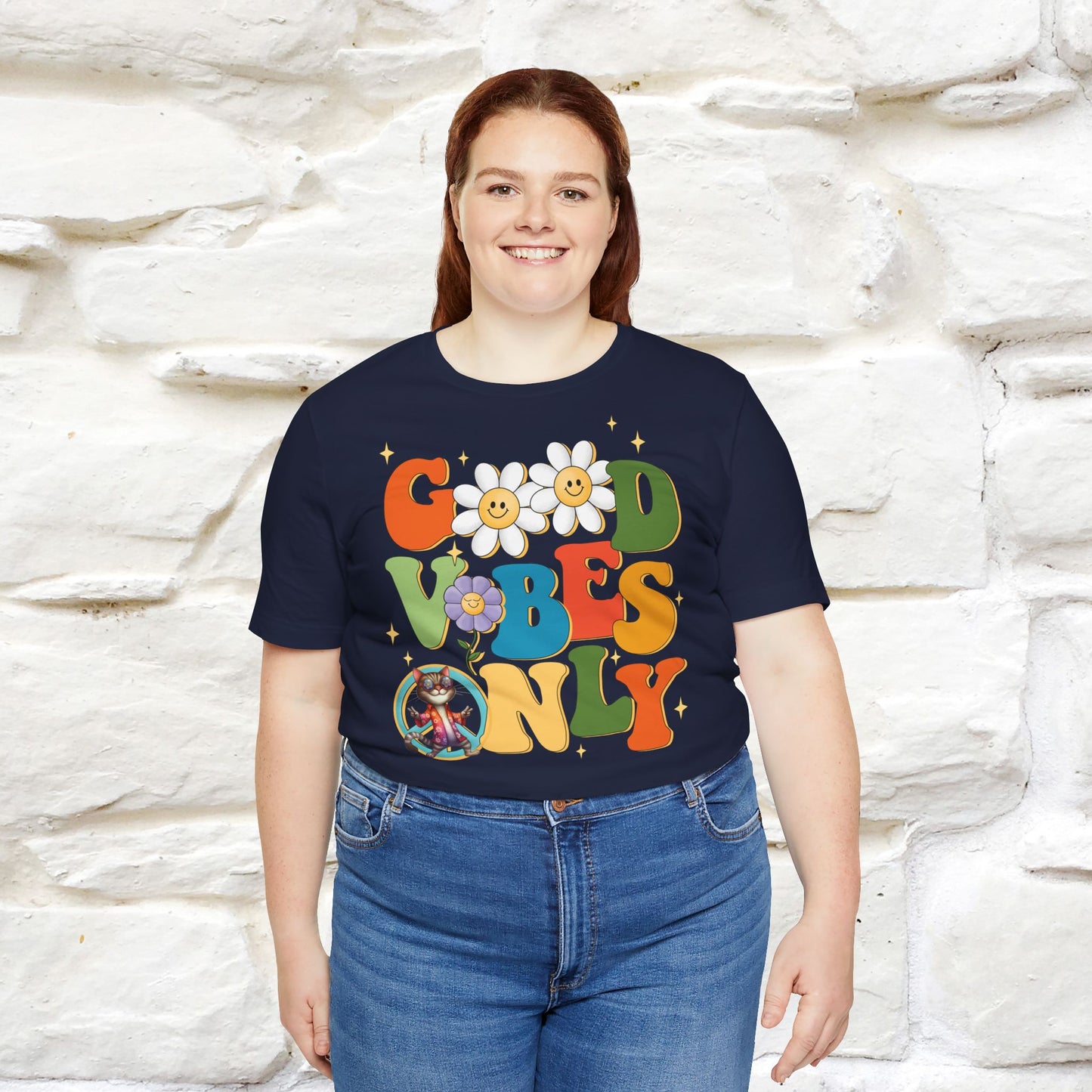 Good Vibes Only Cat T-Shirt for Men & Women | 100% Cotton* Positive Cat Lover Tee