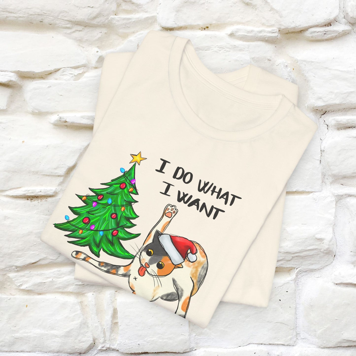 I Do What I want Funny T-Shirt | Festive Cat Christmas Shirt for Men & Women | 100% Cotton*