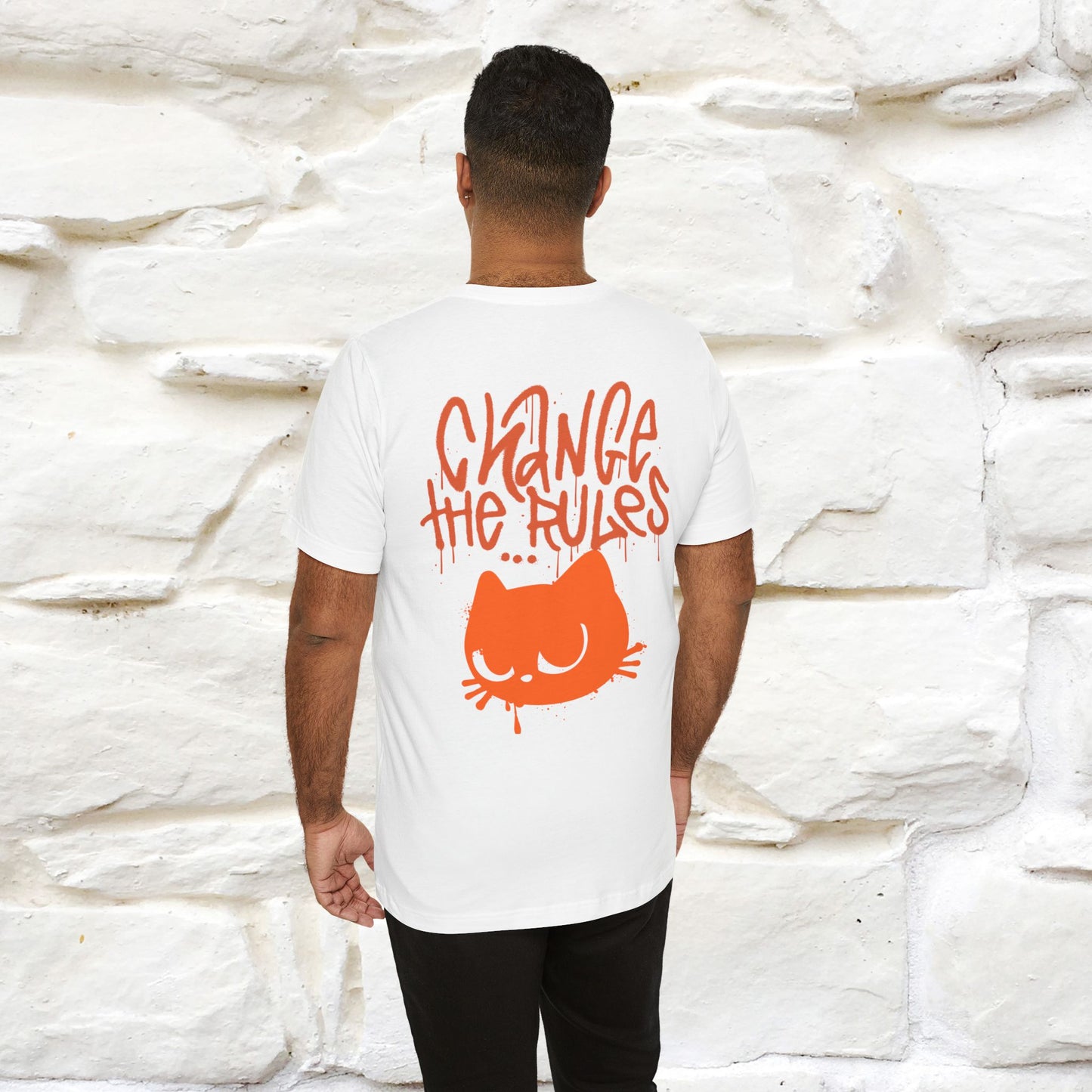 ''Change The Rules''  Cat T-shirt for Men Front And Back Design 100% Cotton*