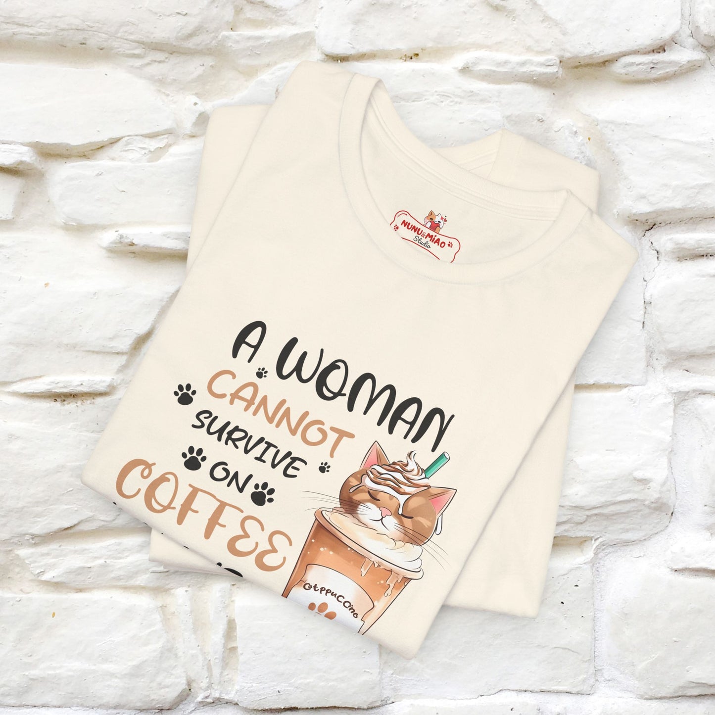 "A Woman Cannot Survive On Coffee Alone... She Also Needs Cats" Cute Cat T-Shirt for Women | 100% Cotton* 🐾