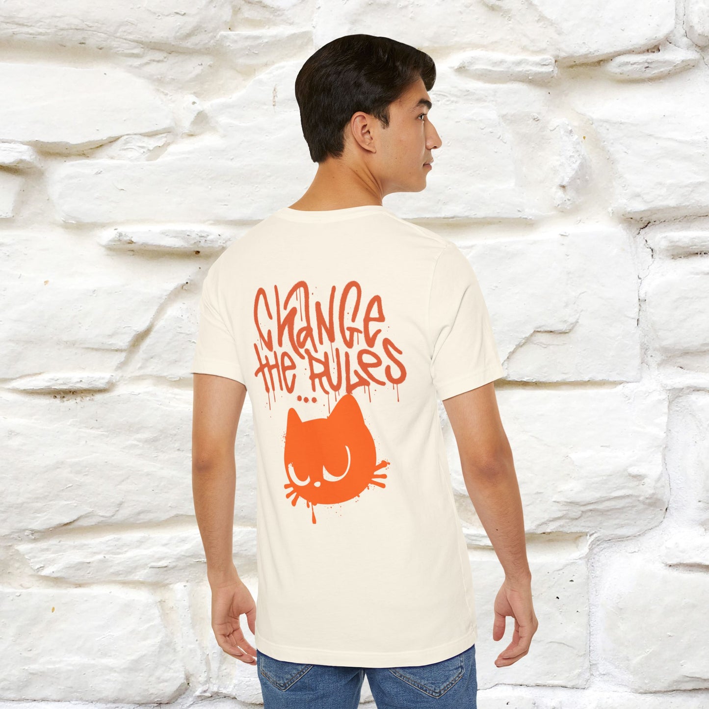 ''Change The Rules''  Cat T-shirt for Men Front And Back Design 100% Cotton*