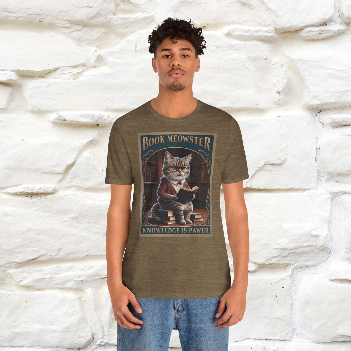 "Book Meowster: Knowledge Is Pawer Cat T-Shirt for Men & Women | 100% Cotton*