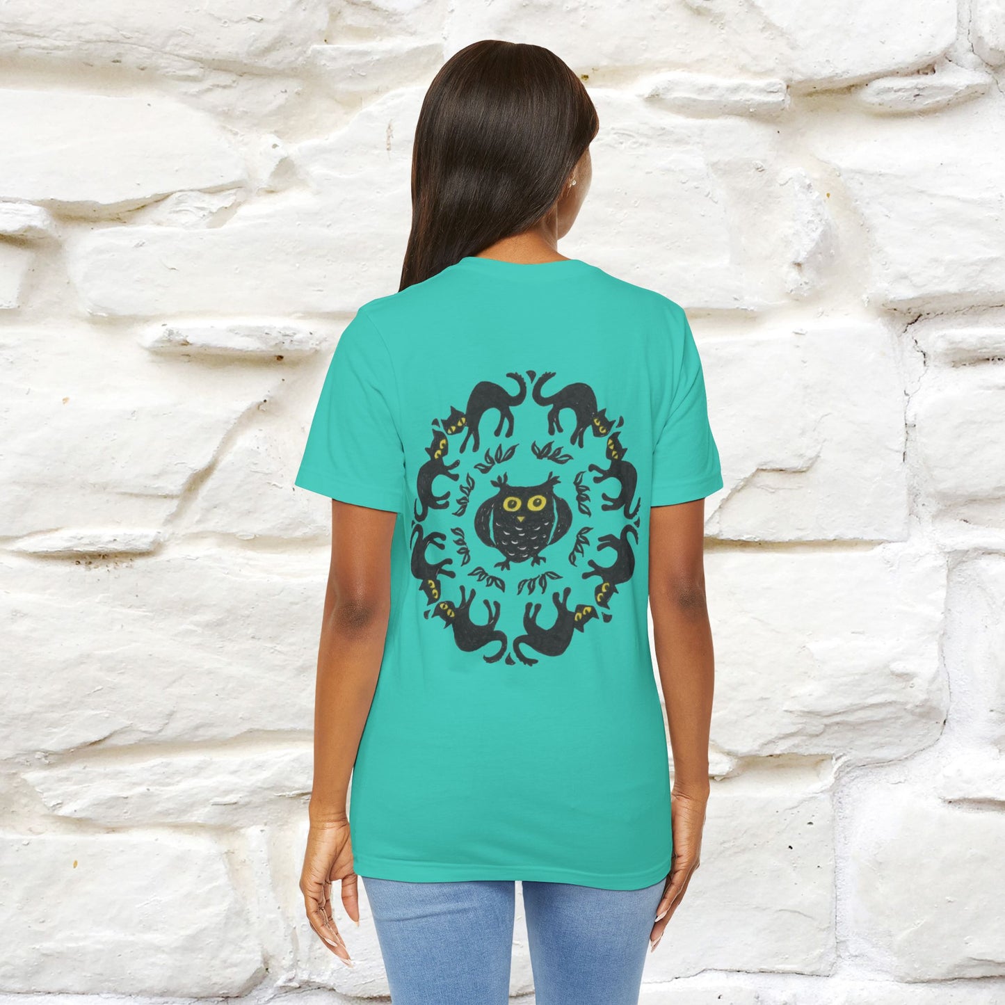 ''Black Cat Circle'' Cat T-Shirt Front and Back Design | Nunu&Miao Studio