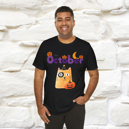 ''October Halloween'' Cat Unisex T-shirt 100% Cotton*