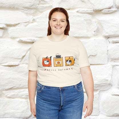 "Hello Autumn" Cat T-Shirt for Men & Women | 100% Cotton* | Seasonal Feline Fashion